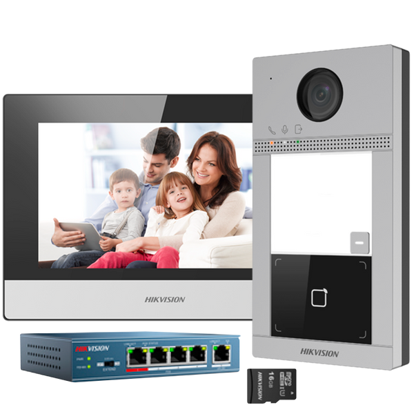 Kit Video-Interfono IP HIKVISION™ de 1 Pulsador (Incluye Switch)//HIKVISION™ 1-Button IP Video Intercom Kit (Includes Switch)