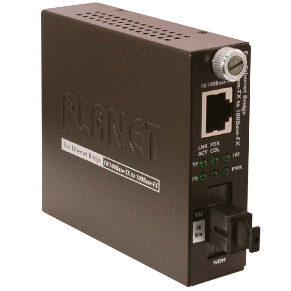 PLANET™ 10/100Base-TX to 100Base-FX (SC WDM, Single-Mode) Smart Media Converter- TX: 1310nm-20km [FST-806A20]