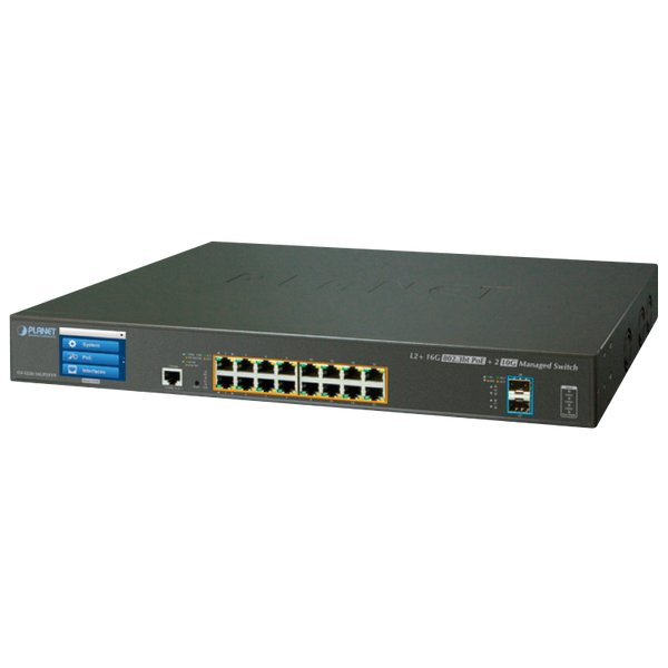 PLANET™ 16-Port 802.3bt UltraPoE + 2-Port 10G SFP+ Managed Switch with LCD Touch Screen - L3 (400W) [GS-5220-16UP2XVR]