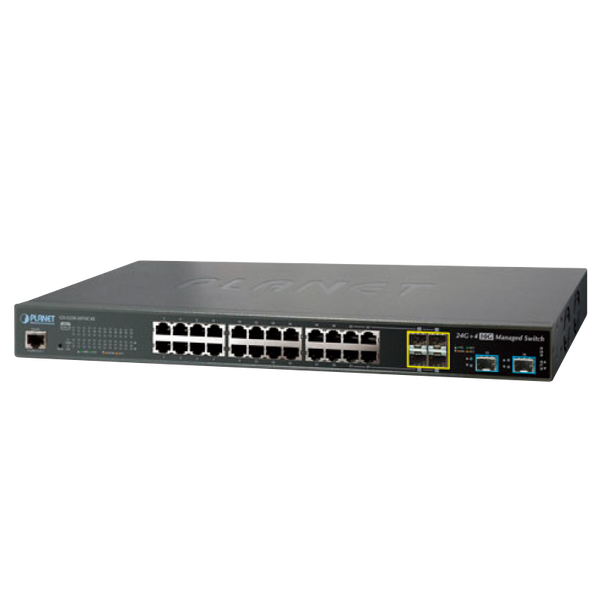 PLANET™ 24-Port + 4-Port Shared SFP + 4-Port 10G SFP+ Managed Switch - L2+ (L3 Static Routing) [GS-5220-20T4C4XR]