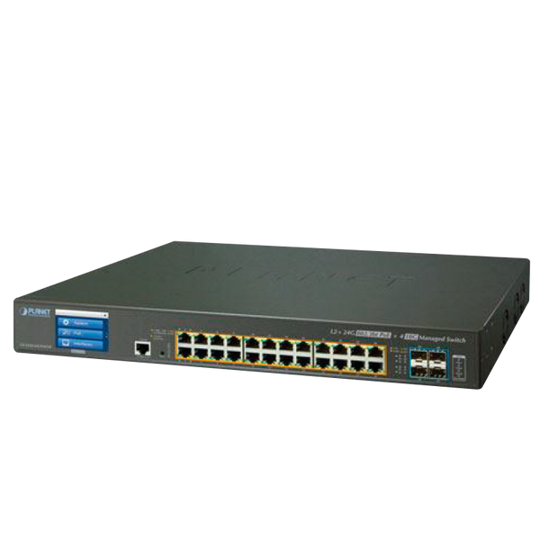 PLANET™ 24-Port Ultra PoE + 4-Port 10G SFP+ Managed Switch with LCD Touch Screen - L2+ with L3 Static Routing (400W) [GS-5220-24UP4XVR]