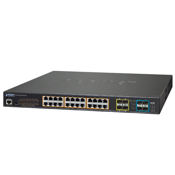 PLANET™ 24-Port Ultra PoE + 4-Port 10G SFP+ Managed Switch with LCD Touch Screen - L2+ with L3 Static Routing (600W) [GS-5220-24UPL4XR]