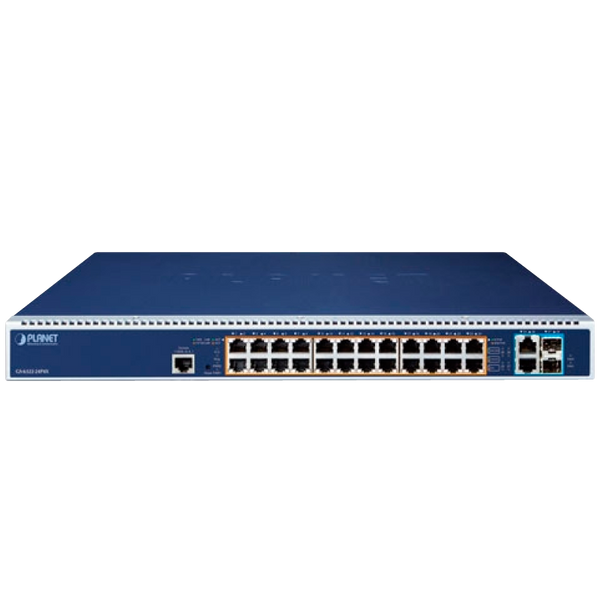 PLANET™ 24-Port 10/100/1000T 802.3bt PoE + 2-Port 10GBASE-T + 2-Port 10G SFP+ Managed Switch with Dual Modular Power Supply Slots - L3 (2000W+) [GS-6322-24P4X]