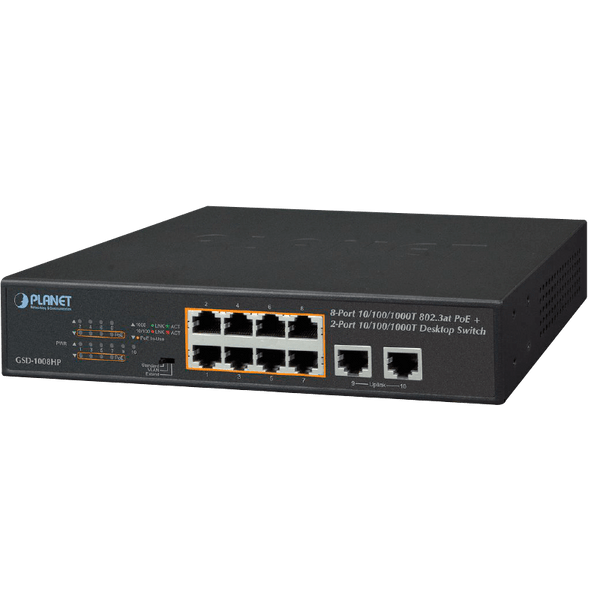 PLANET™ 8-Port 10/100/1000T 802.3at PoE + 2-Port 10/100/1000T Desktop Switch - 120W [GSD-1008HP]