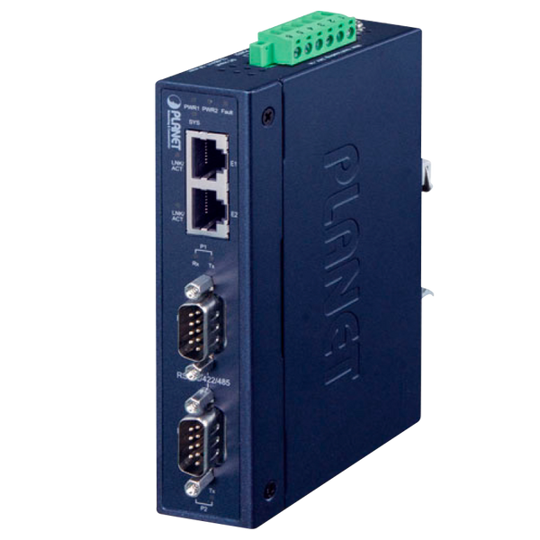 PLANET™ Industrial 2-port RS232/RS422/RS485 Serial Device Server w/ 2KV signal isolation - 100m [ICS-2200T]