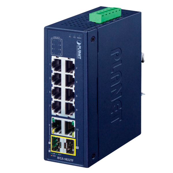 PLANET™ Industrial 8-Port 10/100TX + 2-Port Gigabit TP/SFP Combo Ethernet Switch [IFGS-1022TF]