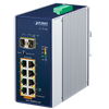 PLANET™ Industrial 8-Port 10/100/1000T 802.3at PoE + 2-Port 100/1000X SFP Ethernet Din Rail Switch w/ 12V Booster - (240W) [IGS-1020PTF-12V]