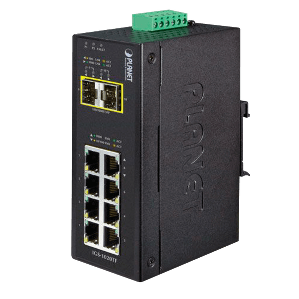 PLANET™ Industrial 8-Port 10/100/1000T + 2 1000X SFP Ethernet Switch - DIN Rail [IGS-1020TF]