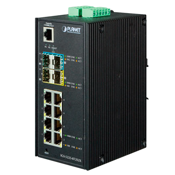 PLANET™  Industrial 8-Port + 2-Port 100/1000X SFP + 2-Port 10G SFP+ Managed Ethernet Switch - L2+ with L3 Static Routing [IGS-5225-8T2S2X]