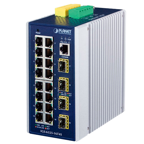 PLANET™ Industrial L3 16-Port 10/100/1000T + 4-Port 100/1000X SFP Managed Ethernet Switch - DIN Rail [IGS-6325-16T4S]