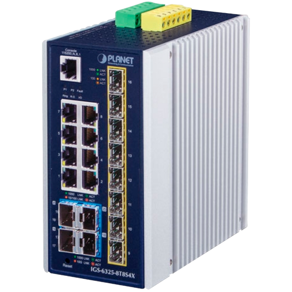 PLANET™ Industrial L3 8-Port 10/100/1000T + 8-Port 1G/2.5G SFP + 4-Port 10G SFP+ Managed Ethernet Switch [IGS-6325-8T8S4X]