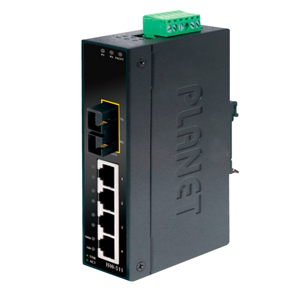 PLANET™ 4-Port 10/100Base-TX + 1-Port 100Base-FX Industrial Fast Ethernet Switch - DIN Rail [ISW-511]