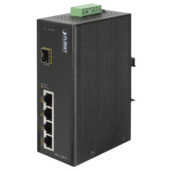 PLANET™ 4-Port 10/100Mbps with PoE + 1-Port 100FX Industrial Ethernet Switch – Wide Temperature - DIN Rail (15W/Port) - L2 [ISW-514PTF]