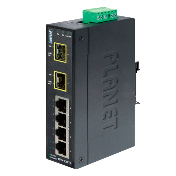 PLANET™ 4-Port 10/100Base-TX + 2-Port 100Base-FX SFP Industrial Ethernet Switch with Wide Operating Temperature - DIN Rail [ISW-621TF]