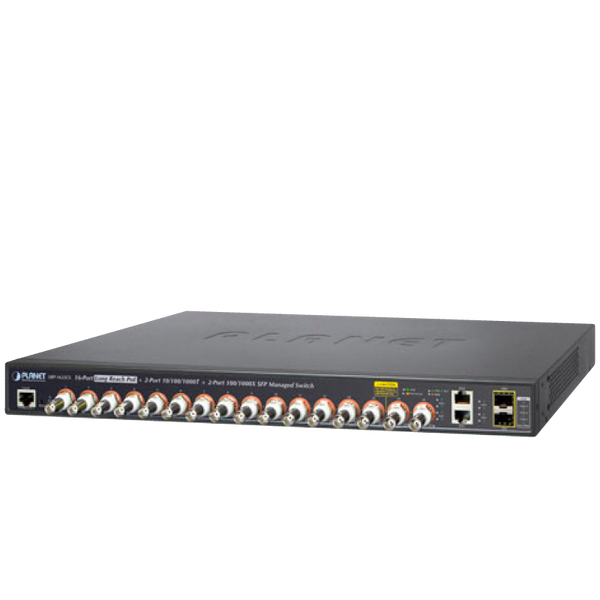 16-port Coax + 2-port 10/100/1000T + 2-port 100/1000X SFP Long Reach PoE over Coaxial Managed Switch - L2 [LRP-1622CS]