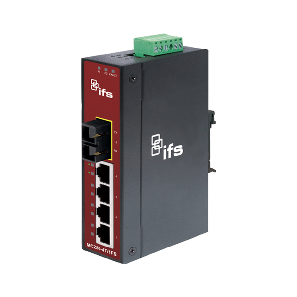 UTC™ IFS® 4-Port (1 x SC, Single Mode) Industrial Non-manageable FastEthernet Media Converter - DIN Rail (15Km) [MC250-4T/1FS]