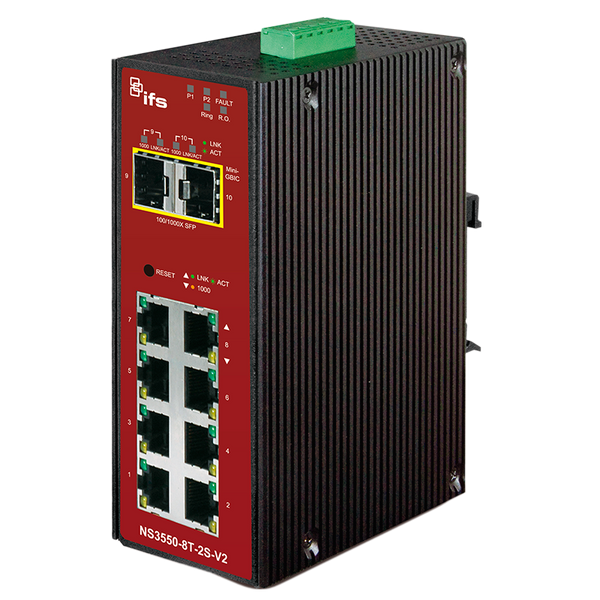 UTC™ IFS® 8-SFP ports (+2 SFP) Industrial Manageable Gigabit Switch - L2+ [NS3550-8T-2S-V2]