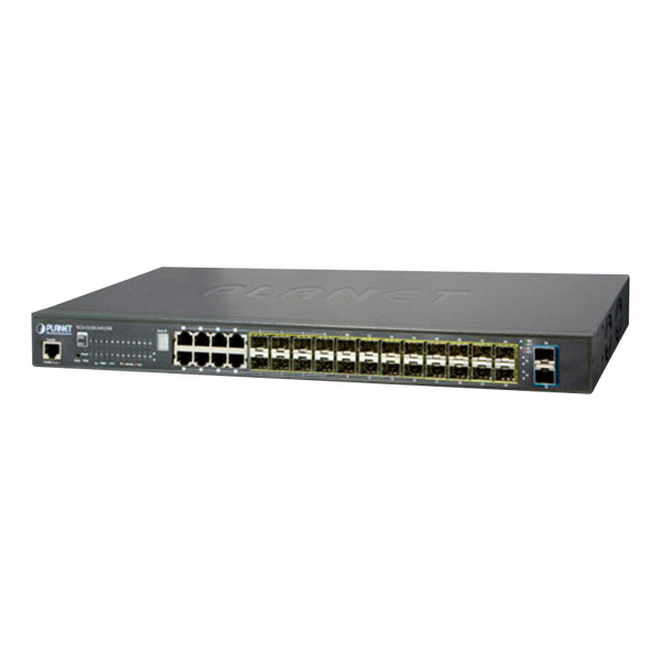 PLANET™ 24-Port SFP with 8-Port Shared TP + 2-Port 10G SFP+ Managed Stackable Switch - L2+ (L3 Static Routing) [SGS-5220-24S2XR]