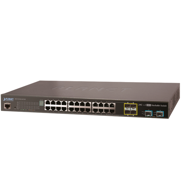 PLANET™ 24-Port + 4-Port Shared SFP + 2-Port 10G SFP+ Managed Stackable Switch - L2+ (L3 Static Routing) [SGS-5220-24T2X]