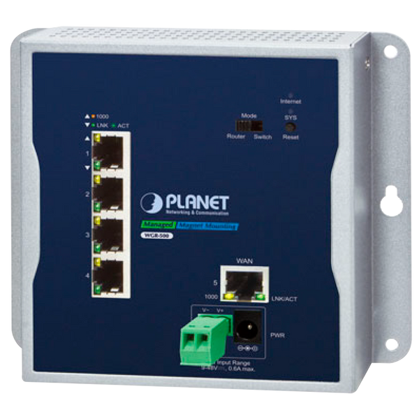 PLANET™ Industrial 5-Port 10/100/1000T Wall-Mount Gigabit Router [WGR-500]